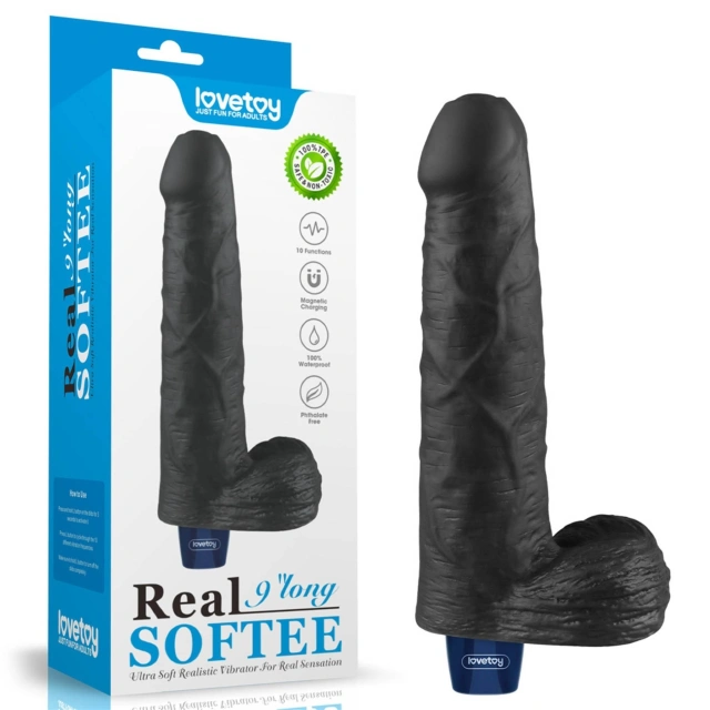 Dildo z Przyssawką Żelowy REAL Softee Rechargeable TPE Dildo(black) | 100% ORYGINAŁ| DYSKRETNA PRZESYŁKA